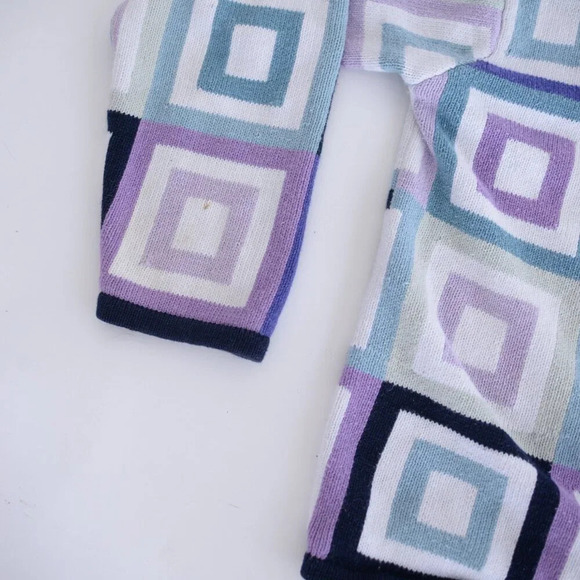 Vintage Talbots Navy Purple Geometric Squares Button Up Cardigan Sweater L - Picture 8 of 10